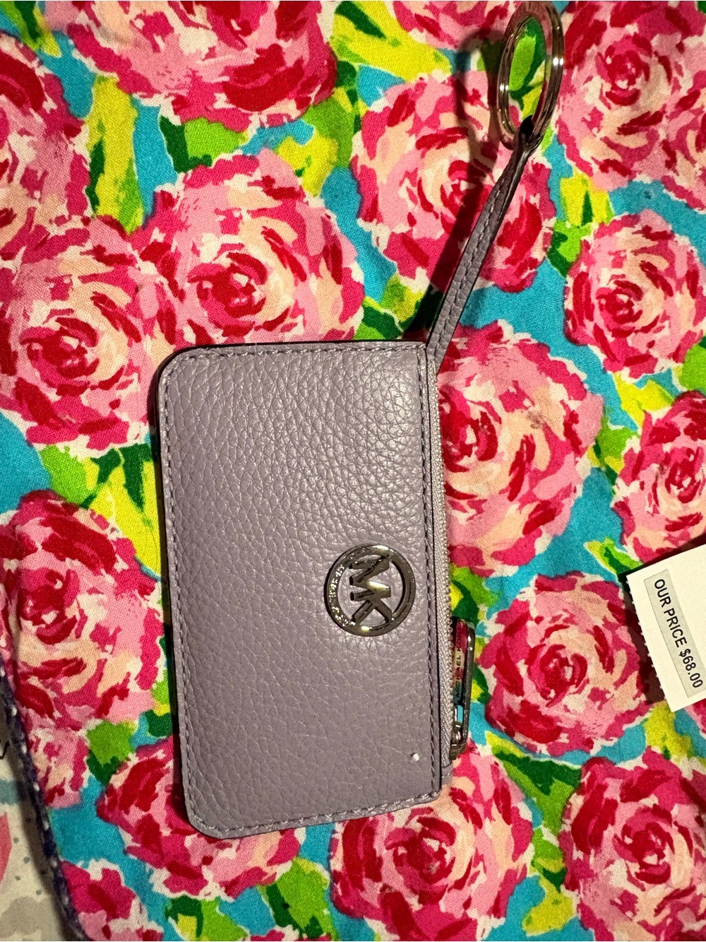 Michael Kors Lavender Pebbled Leather Wristlet Phone Case with Logo Charm